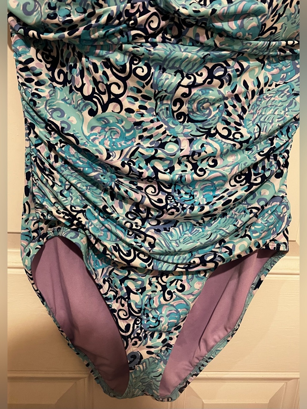 Lilly Pulitzer Flamenco One-Piece Swimsuit in Light Aqua Spritz Sz 14 Beach - Picture 5 of 15